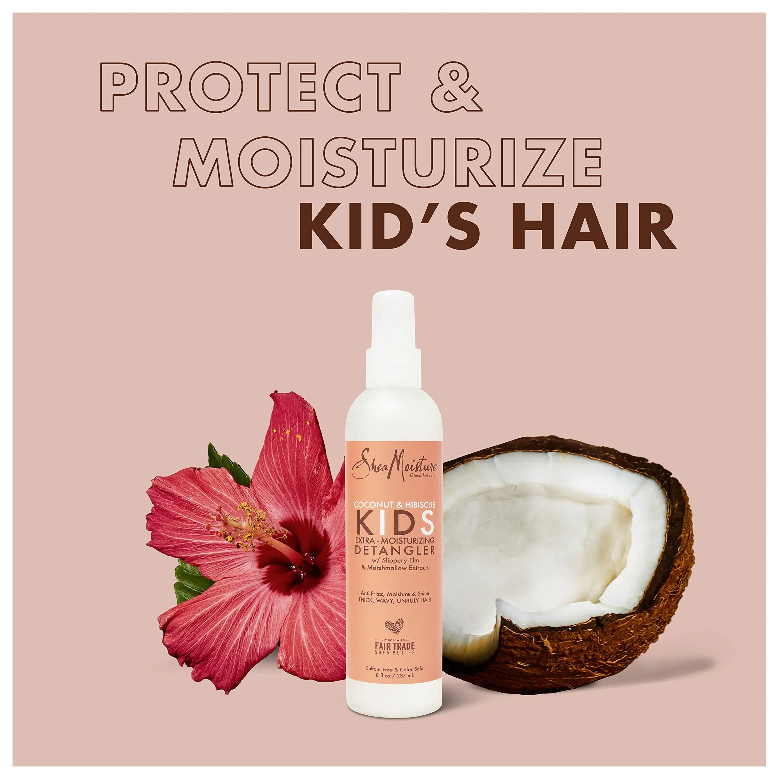 SHEA MOISTRE coconut & hibsicus kids extra moisturizing detangler slippery elm & marshmallow exttracts سبريه فك التشابك لشعر الاطفال من شيا مويستر