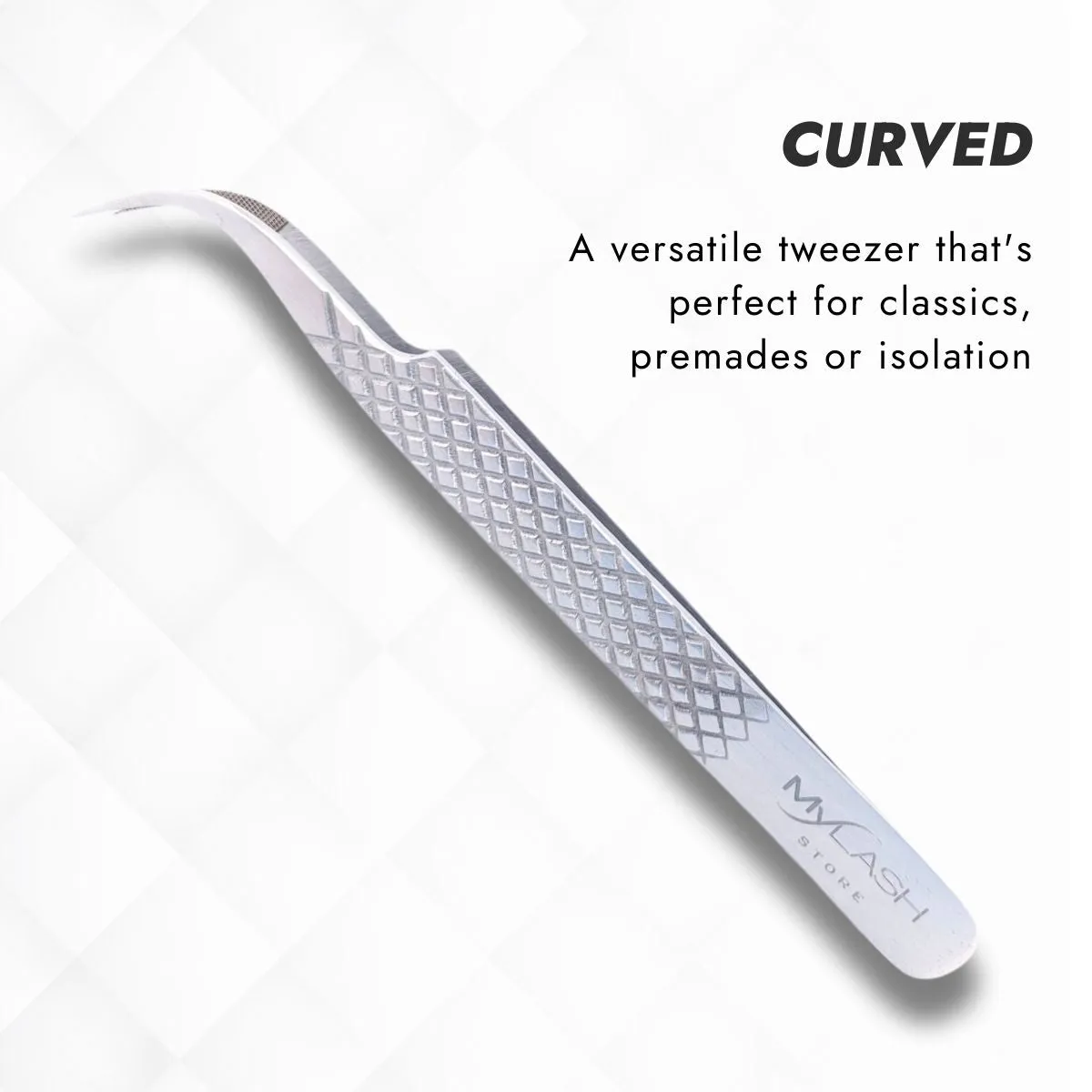 Silver Fibre Tip Lash Tweezers - Curved