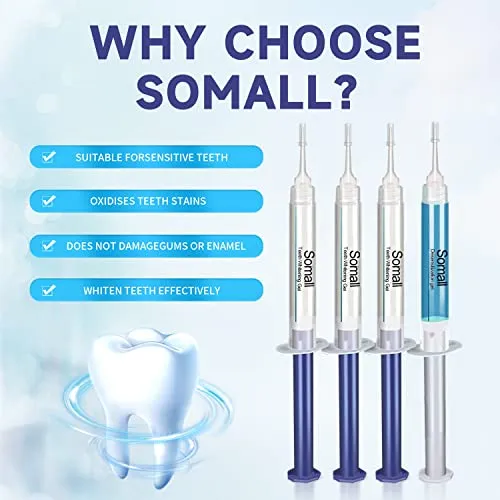 Somall Teeth Whitening Kit - 2024 Newest The Smart Teeth Whitening LED Light System,35% Carbamide Peroxide, (3) 3ml Gel Syringes, (1) Remineralization Desensitizing Gel, and Tray.