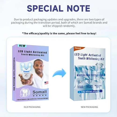 Somall Teeth Whitening Kit - 2024 Newest The Smart Teeth Whitening LED Light System,35% Carbamide Peroxide, (3) 3ml Gel Syringes, (1) Remineralization Desensitizing Gel, and Tray.