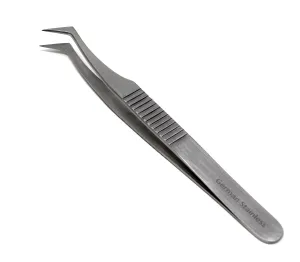 Stainless Steel 3D 5D 6D Volume False Eyelash Extension Tweezers Semi Angled, Ridged Handle, Premium Quality