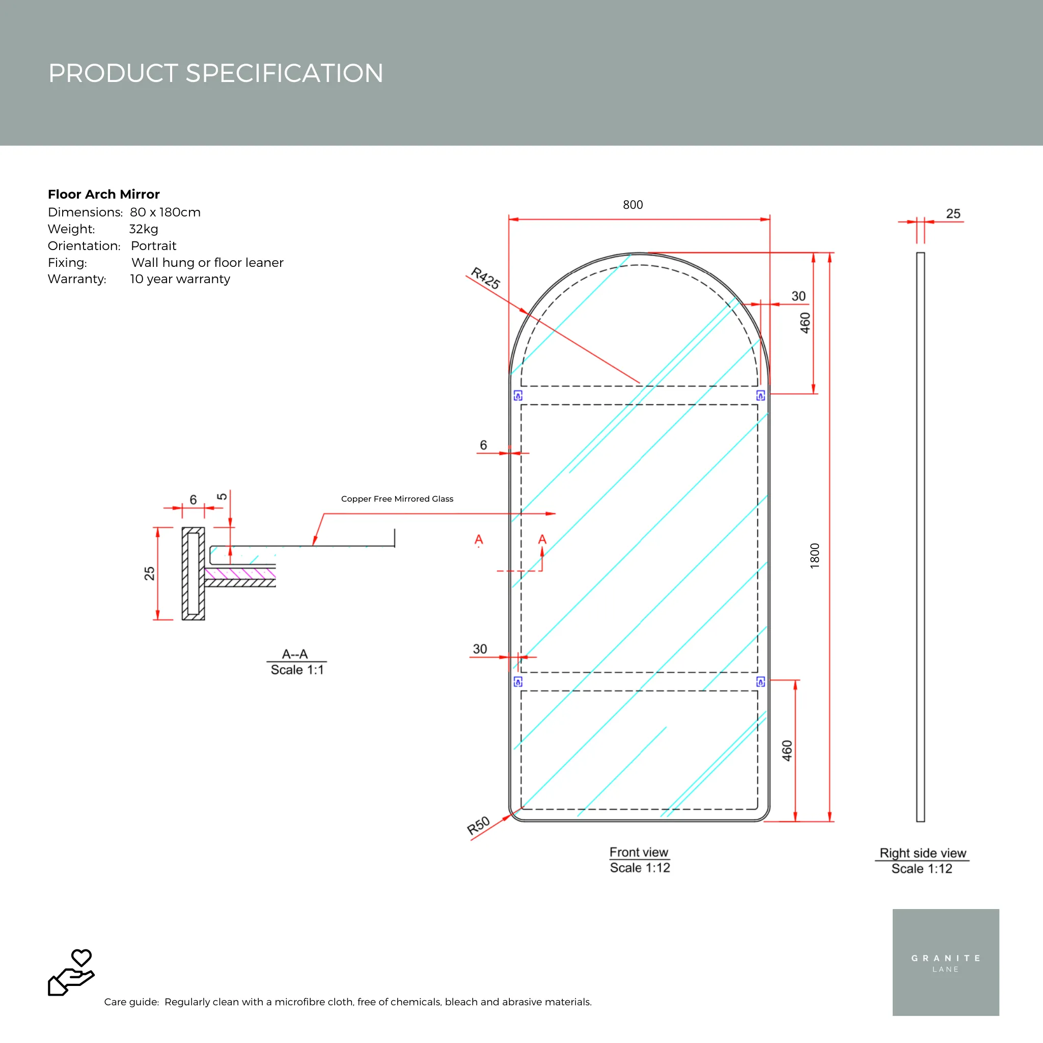 Studio Arch Floor Mirror, Brass