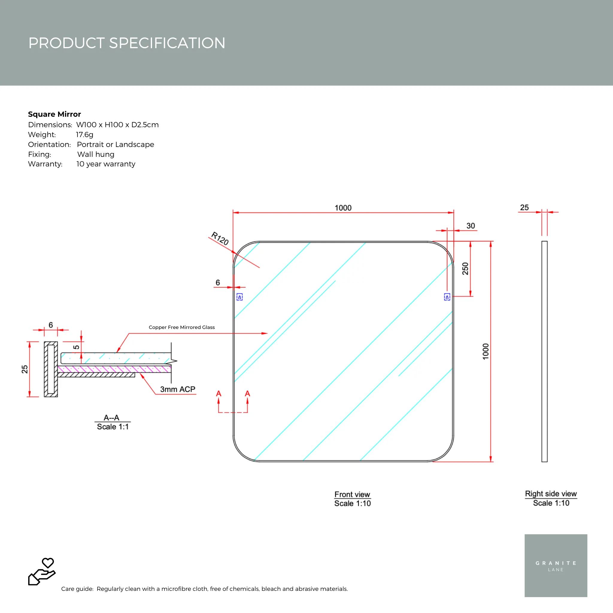 Studio Square Curve Mirror, White