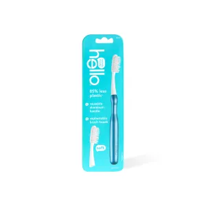 sustainable toothbrush with reusable blue aluminum handle
