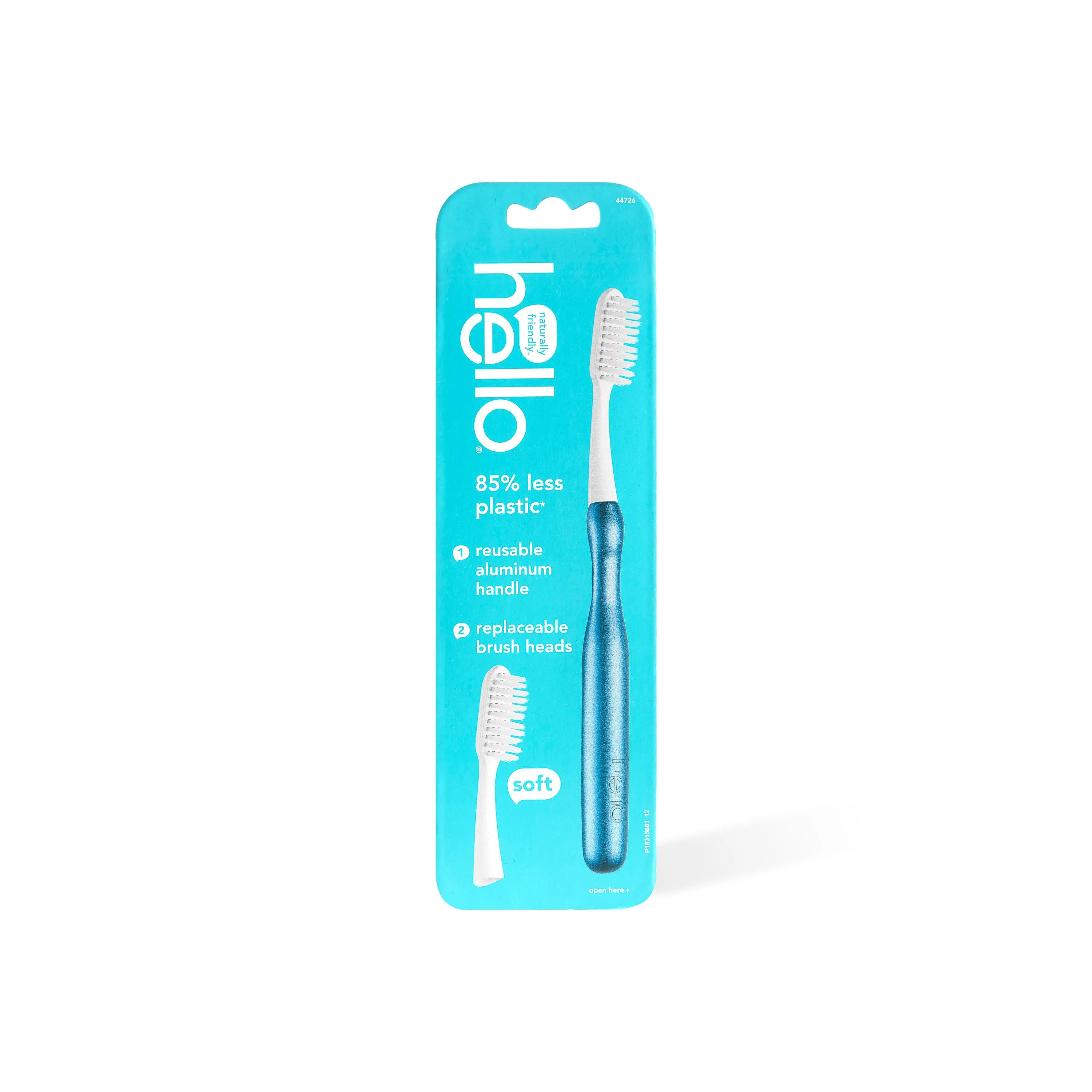 sustainable toothbrush with reusable blue aluminum handle