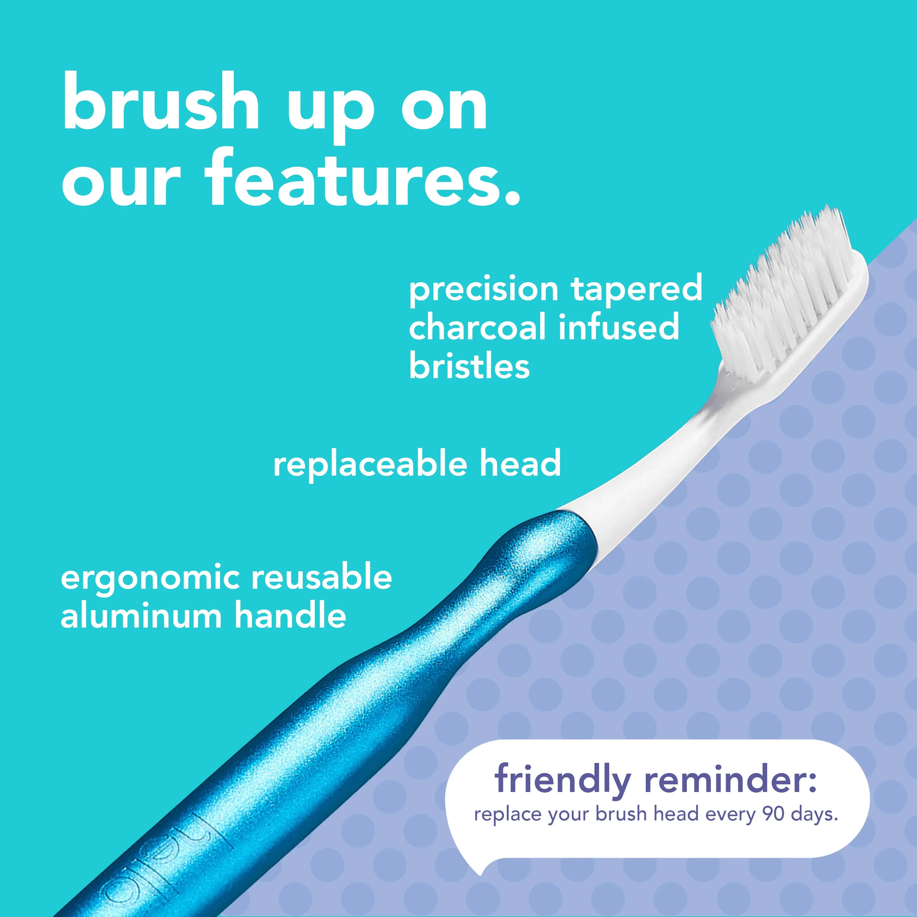 sustainable toothbrush with reusable blue aluminum handle