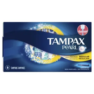 Tampax Pearl Regular Plastic Tampons, Unscented, 8 Count