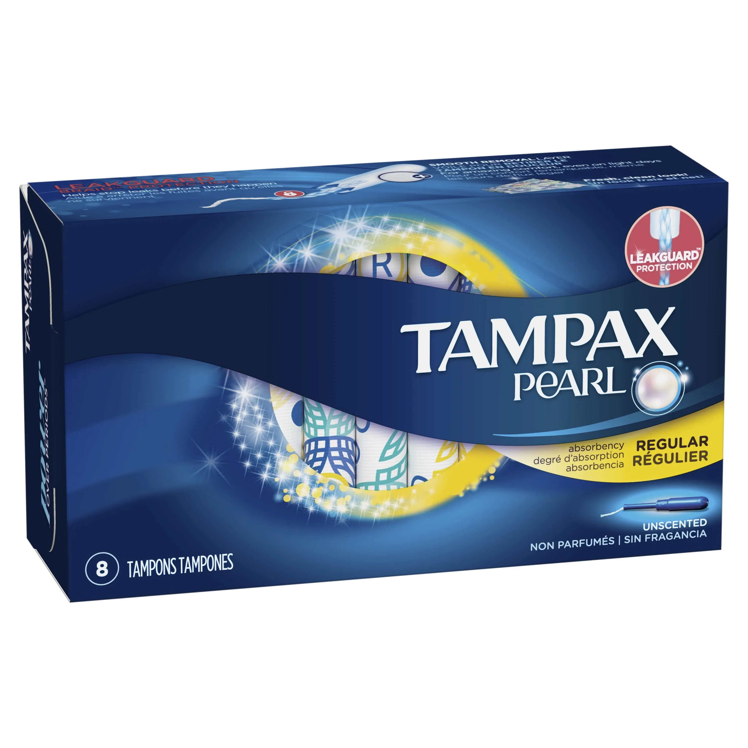 Tampax Pearl Regular Plastic Tampons, Unscented, 8 Count