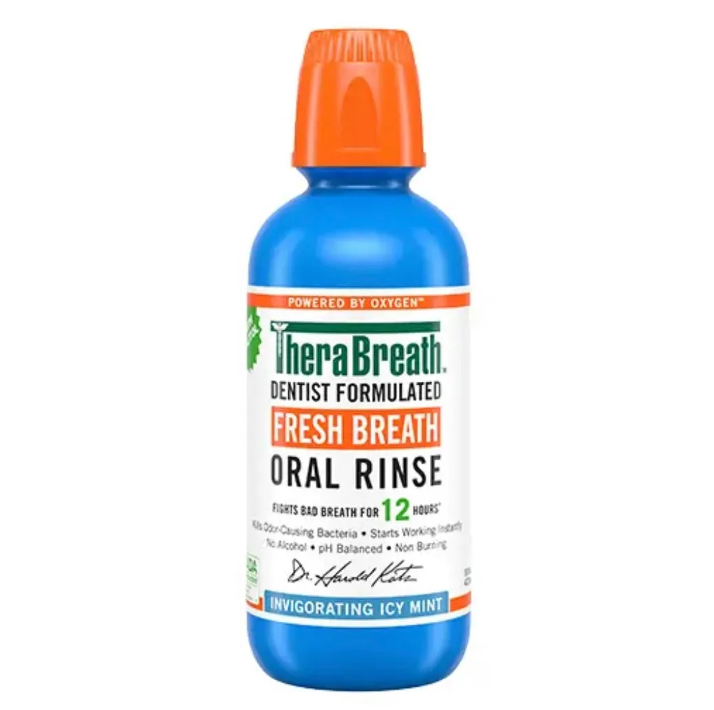 TheraBreath Fresh Breath Mouthwash, Icy Mint Flavor, Alcohol-Free, 16 Fl Oz