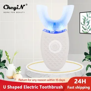 U Shaped Automatic Electric Toothbrush Ultrasonic Wave Nano Teeth Cleaner Waterproof Adult Silicone Toothbrush with Blue Light