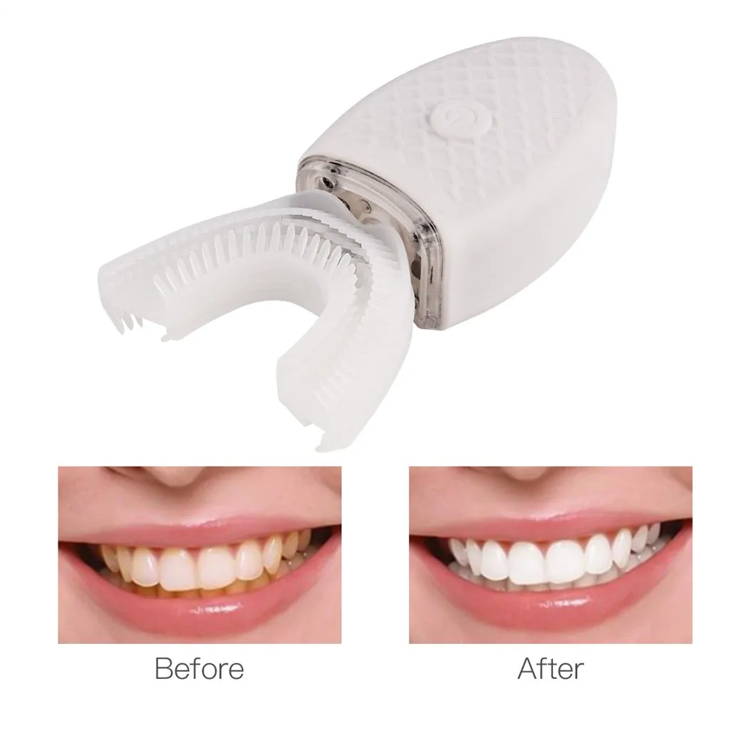 U Shaped Automatic Electric Toothbrush Ultrasonic Wave Nano Teeth Cleaner Waterproof Adult Silicone Toothbrush with Blue Light