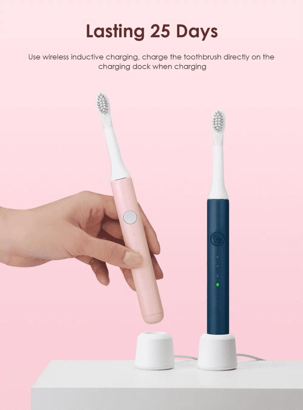 Ultrasonic Electric Smart Toothbrush Rechargeable Waterproof
