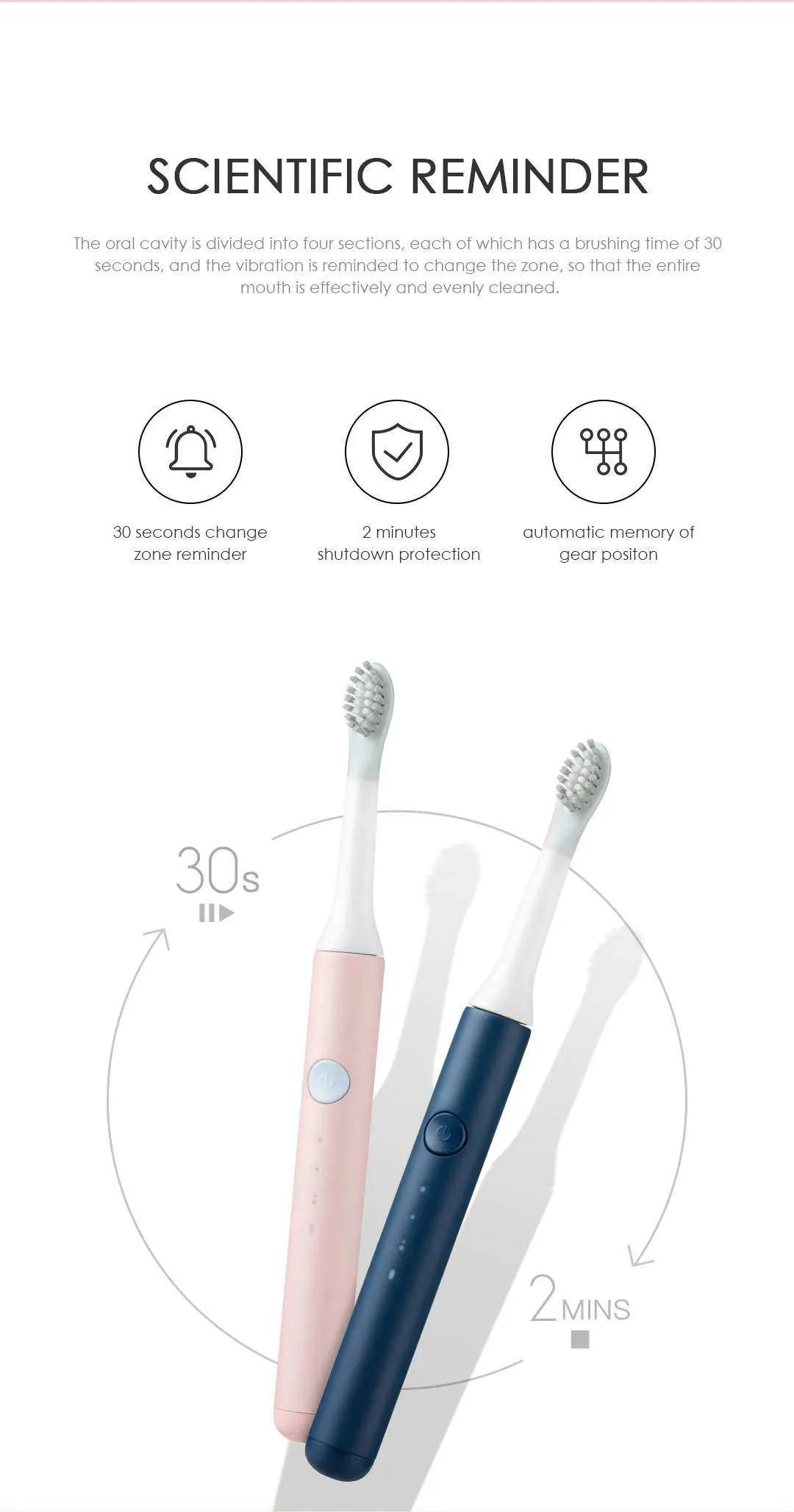 Ultrasonic Electric Smart Toothbrush Rechargeable Waterproof