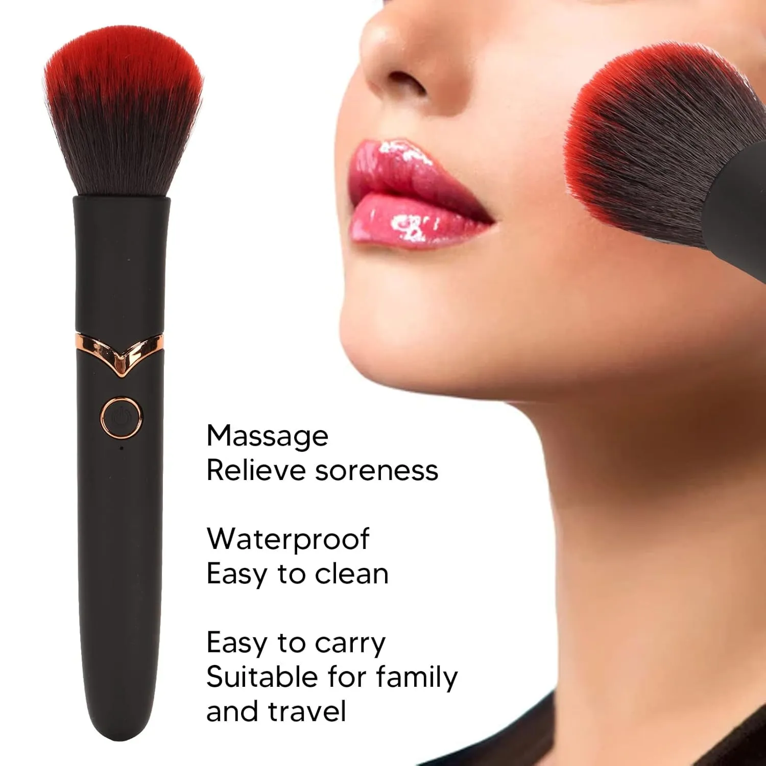 USB Electronic Makeup Brush, 10 Gears Adjustable Massage Brush for Soreness Relief, Rechargeable Cosmetic Brush with Waterproof Design, Easy Clean Makeup Brush for Home Beauty Salon(Black Round Head)