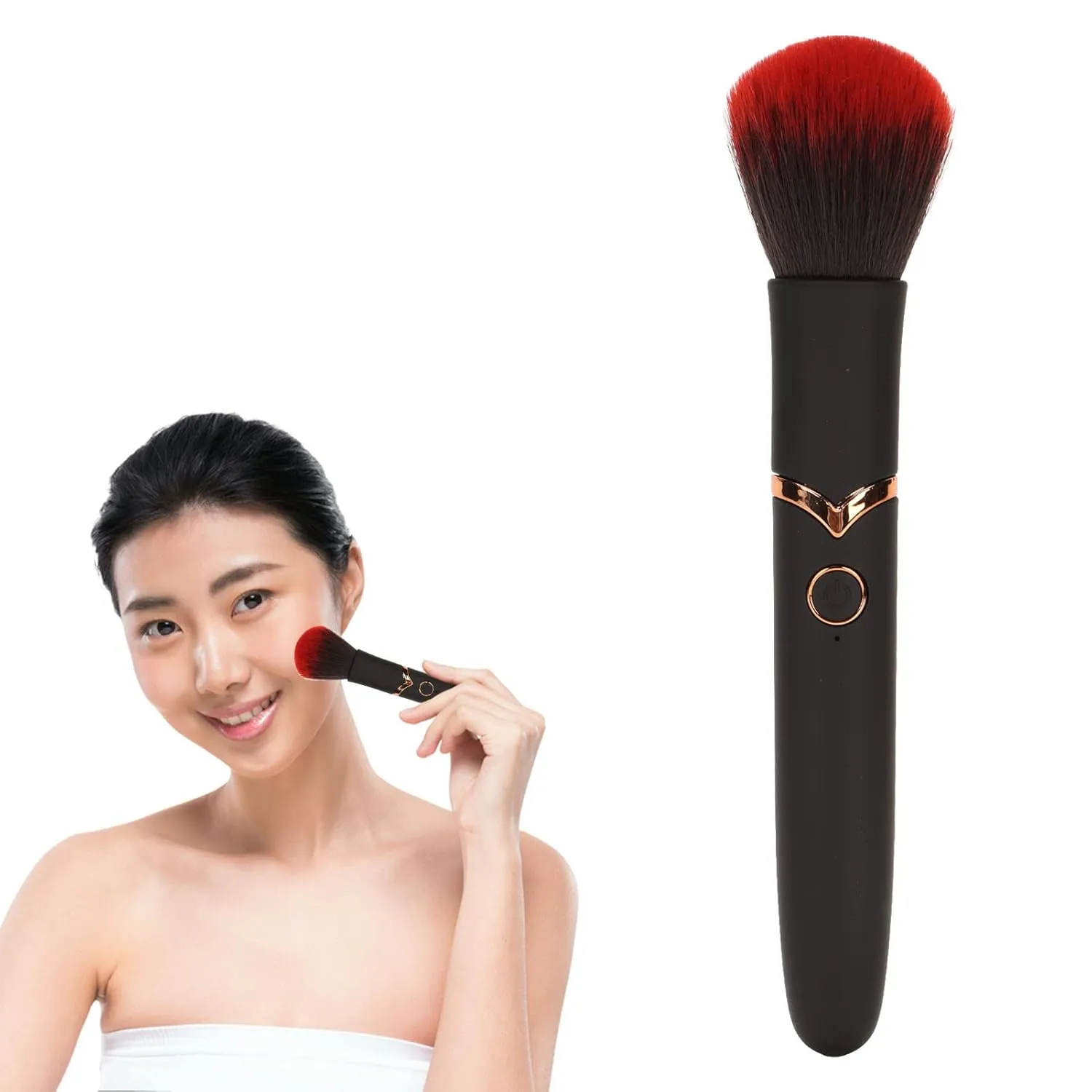 USB Electronic Makeup Brush, 10 Gears Adjustable Massage Brush for Soreness Relief, Rechargeable Cosmetic Brush with Waterproof Design, Easy Clean Makeup Brush for Home Beauty Salon(Black Round Head)