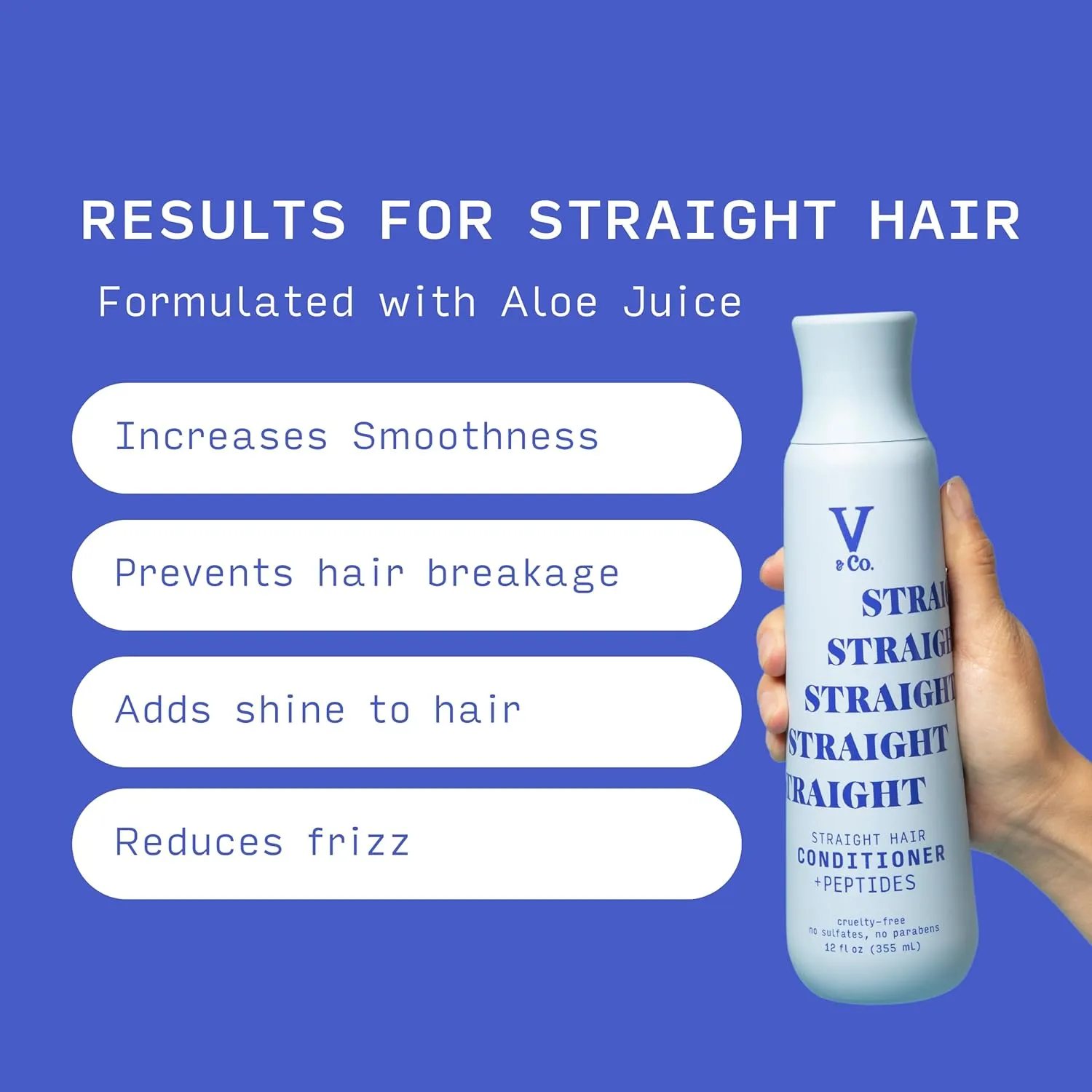 V & CO straight hair conditioner   peptides curlty free no sulfates no parabens بلسم الشعر المنسدل