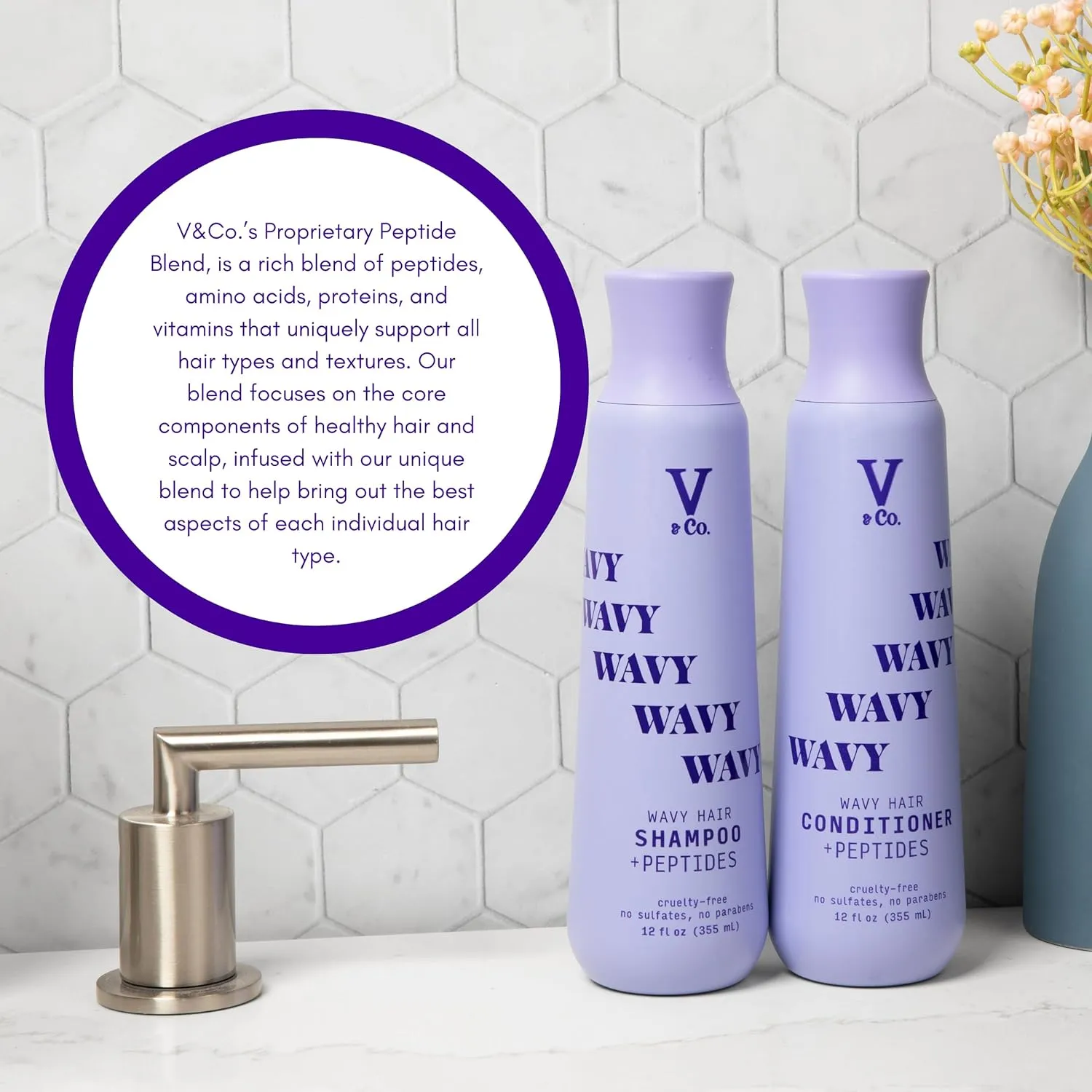V & CO wave hair conditioner   peptides curlty free no sulfates no parabens بلسم الشعر المموج