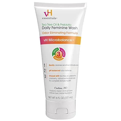 vH essentials, Ph Balanced Daily Feminine Wash, Tea Tree Oil & Prebiotic, 6, Fl Oz, (Pack Of 1) 54306 Clear