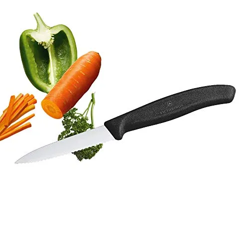 Victorinox, Swiss Classic KITCHEN KNIFE/ PARING KNIFE/ VEGETABLE KNIFE, 8 cm, wavy edge - BLACK colour.