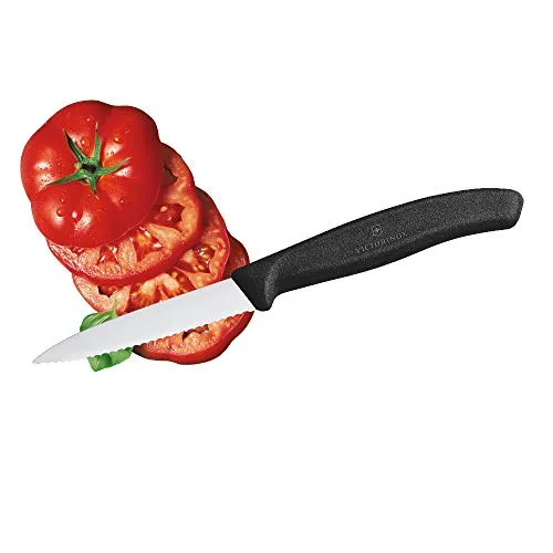 Victorinox, Swiss Classic KITCHEN KNIFE/ PARING KNIFE/ VEGETABLE KNIFE, 8 cm, wavy edge - BLACK colour.