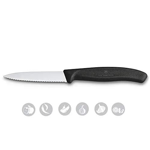 Victorinox, Swiss Classic KITCHEN KNIFE/ PARING KNIFE/ VEGETABLE KNIFE, 8 cm, wavy edge - BLACK colour.
