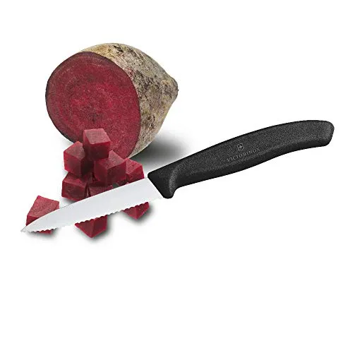 Victorinox, Swiss Classic KITCHEN KNIFE/ PARING KNIFE/ VEGETABLE KNIFE, 8 cm, wavy edge - BLACK colour.