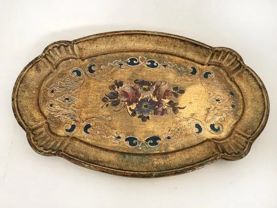 Vintage Florentine Miya Firenze Wood Floral Tray