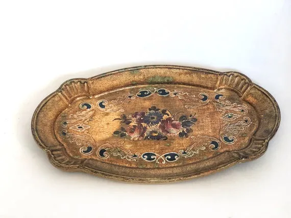 Vintage Florentine Miya Firenze Wood Floral Tray