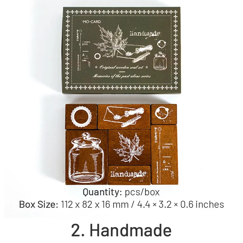 Vintage Wooden Stamp Set- Travel, Antiques, Moon, Bottle, Lace, Leaves, Words