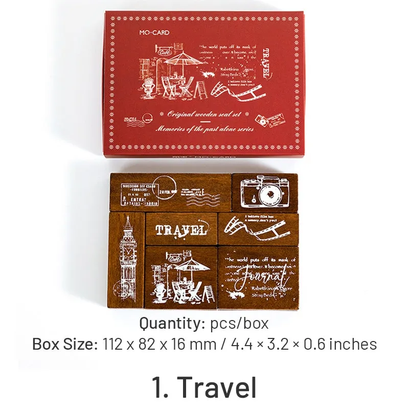 Vintage Wooden Stamp Set- Travel, Antiques, Moon, Bottle, Lace, Leaves, Words