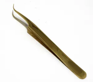Volume Eyelash Lash Fine Point Tweezers Strong Curve Gold Plated
