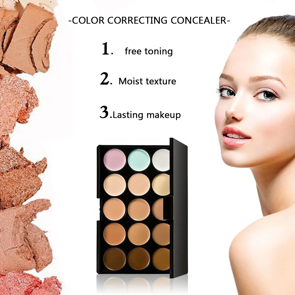 Vtrem 15 Colors Contour Palette Kit Conture Makeup Concealer Palette Powder Cream Camouflage Eye Shadow Face Contouring Foundation Palette with Toothbrush Foundation Brush & Powder Sponge