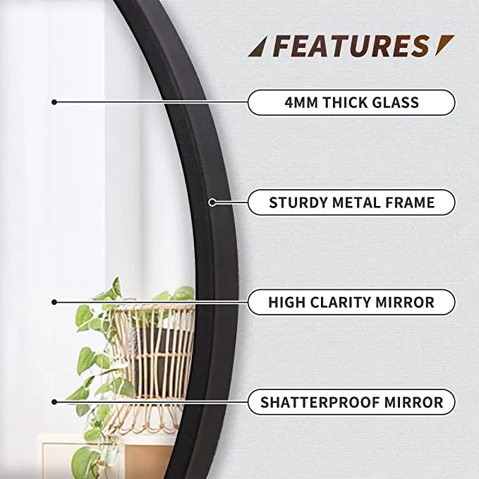 ZENY™ Black Circle Wall Mirror 18 Inch Round Wall Mirror with Metal Frame